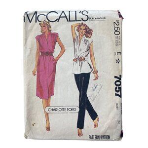 80s McCalls 7057 Sewing Pattern Size 12 Dress Or Top And Pants Vintage 1980 CUT